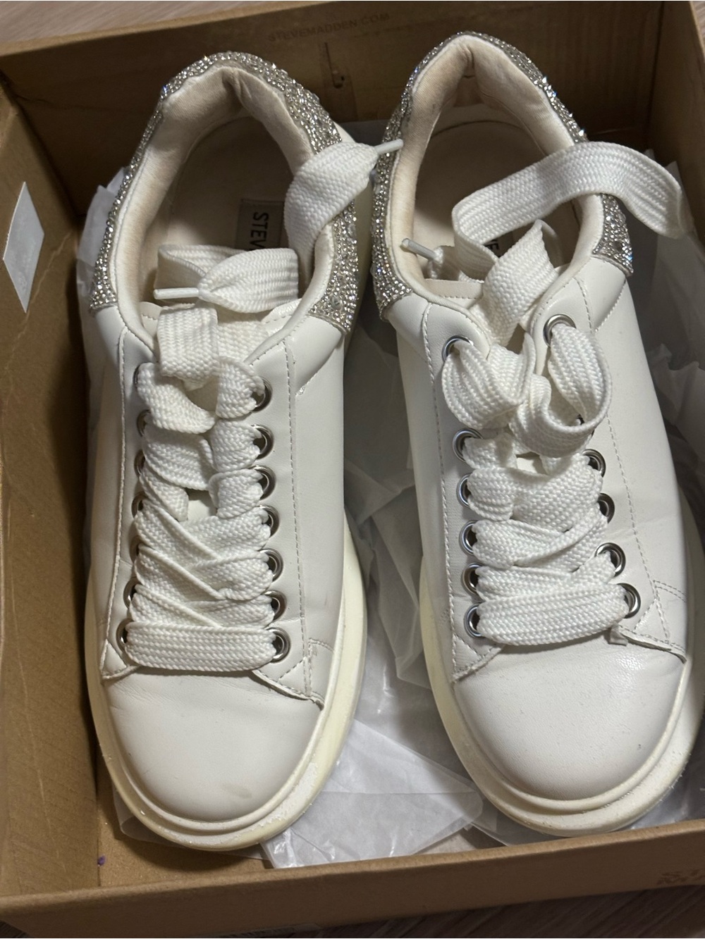 Steve Madden White Sneakers with Crystal-Embellished Heel